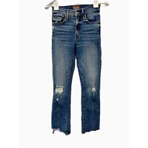 Mother Jeans Women's 24 the Insider Crop Step Chew Blue Distressed Raw Hem USA